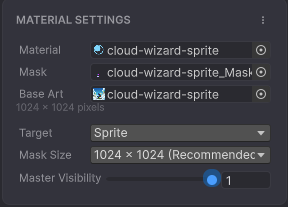 Material Settings panel — Mask Resolution and Master Intensity